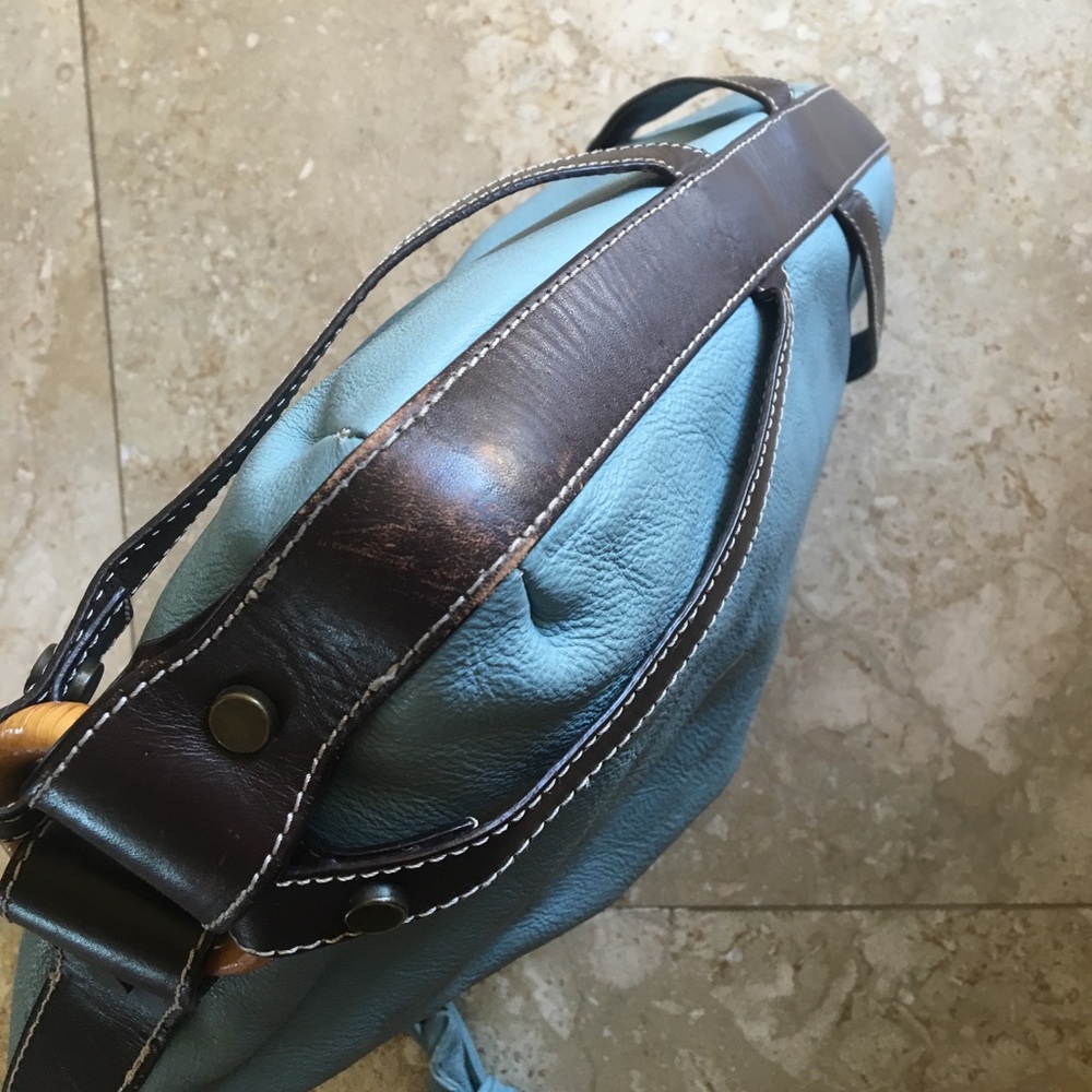VtG RaRe🐬GuIa’S GeNuiNe ItaLiAn CalF sKin LeAtHer Teal BlUe BaMb0o HoB0 🔥 - Picture 5 of 12